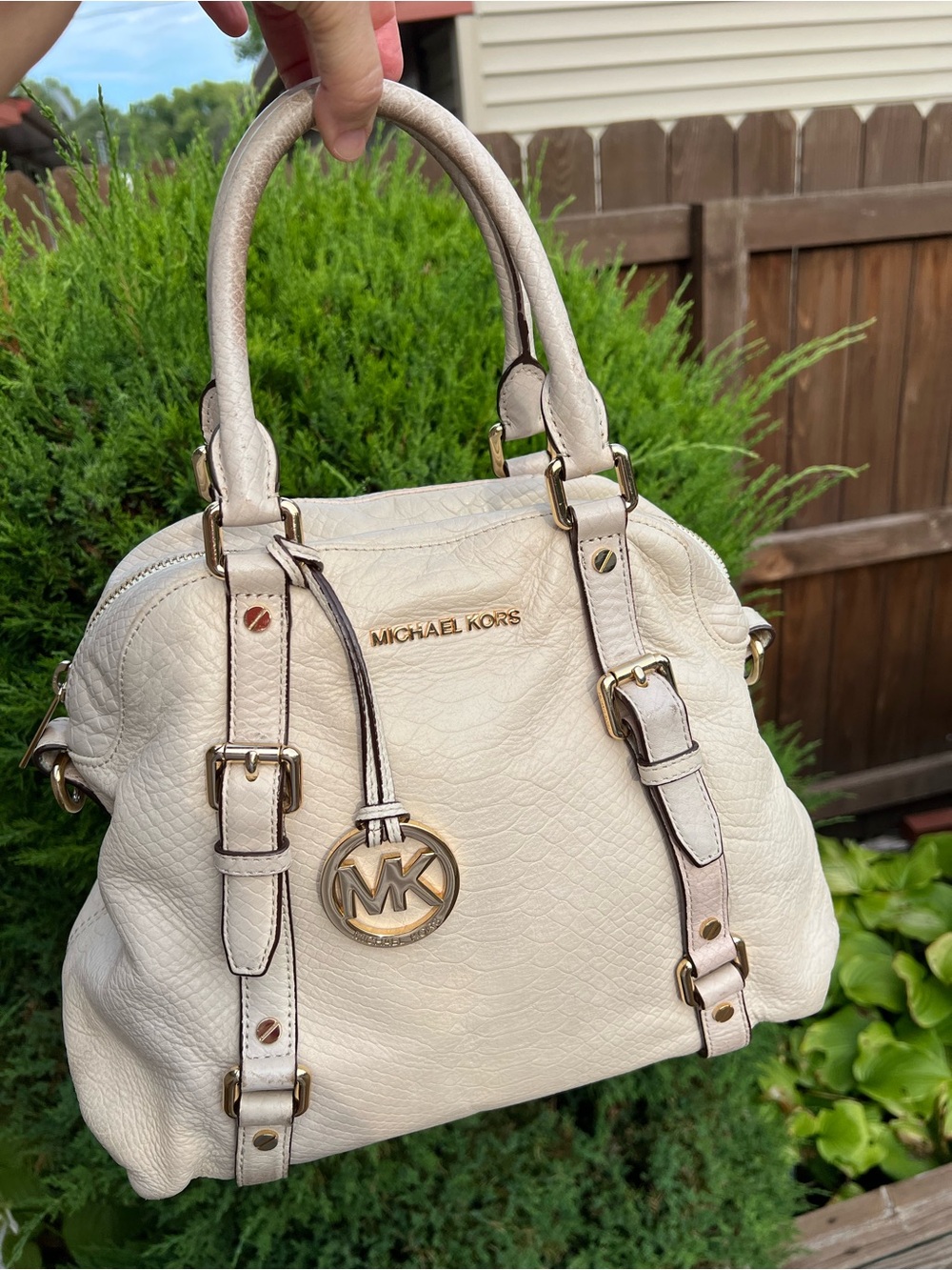 Michael Kors Y2K Bedford Cream Crocodile Distressed Satchel Handbag Crossbody